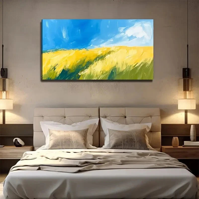 Grass Under Blue Sky Wall Art Canvas Office Home Room Framed 120x60cm