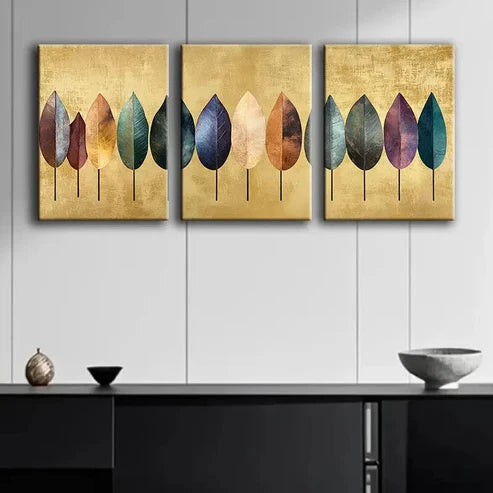 3pcs Metal Leaf Different Colorful Perfect Wall Art Set Canvas Unframed - High Quality Print 100% Australian Made Wall Canvas