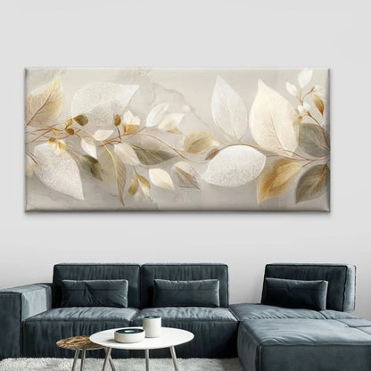 Metallic Leaves Golden Leaf Wall Art Canvas Office Home Room Framed 120x60cm