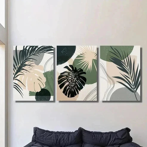 3pcs Boho Green Beige Gray Plant Wall Art Canvas Unframed – High Quality Print 100% Australian Made Wall Canvas - Bella Home Decor
