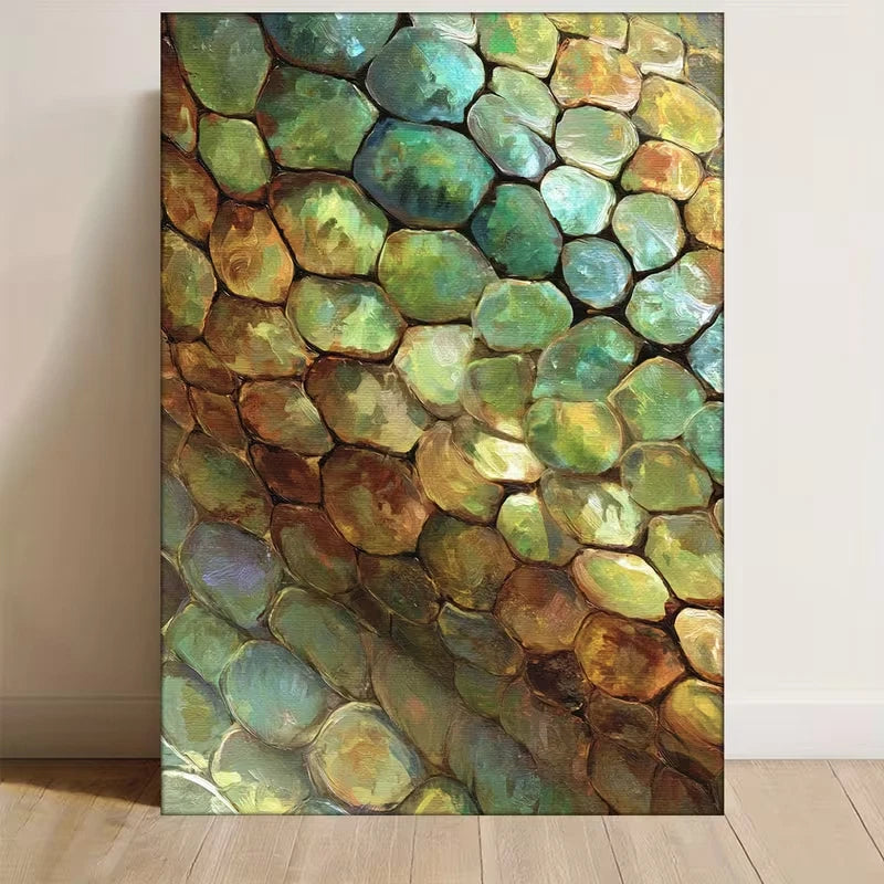 Reptile Scales Art with Iridescent Greens & Browns 60x90cm Metal Print Ready to Hang
