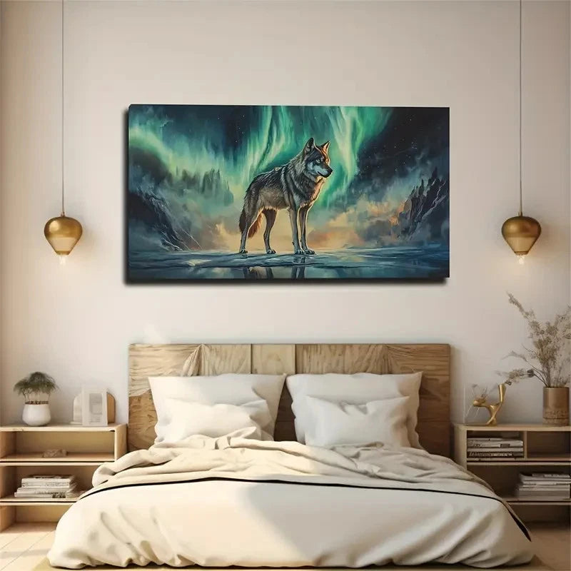 Aurora Borealis Wolf Northern Wall Art Canvas Office Home Room Framed 120x60cm