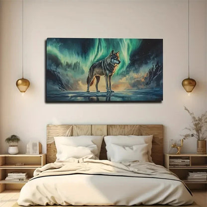 Aurora Borealis Wolf Northern Wall Art Canvas Office Home Room Framed 120x60cm
