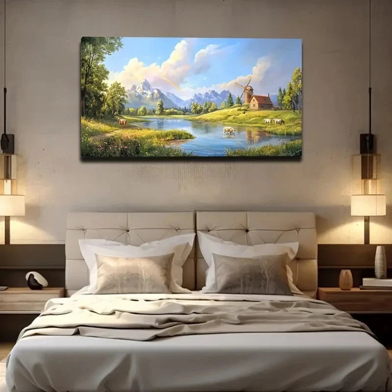 Dutch Countryside Landscape Wall Art Canvas Office Home Room Framed 120x60cm
