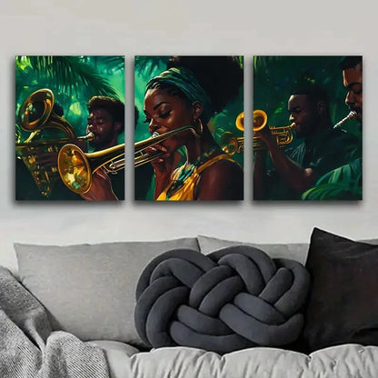 3pcs A Group of Black Jazz Musicians Metal Print Ready to Hang Art - Bella Home Decor