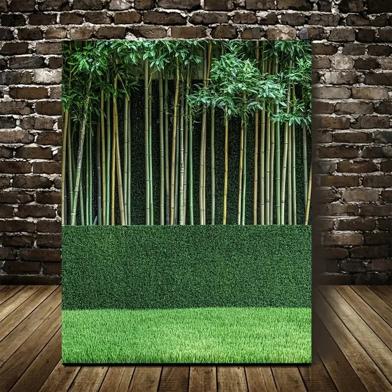 Beautiful Emerald Bamboo Grass Lawn Scene 40x60cm Metal Print Ready to Hang - Bella Home Decor