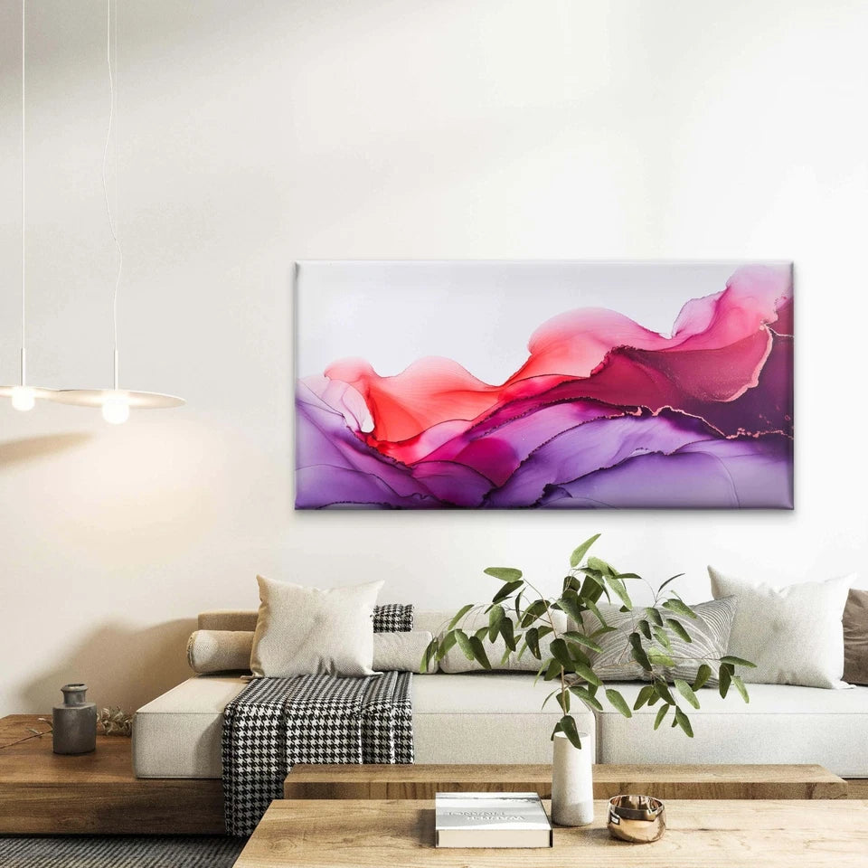 Red And Purple Alcohol Ink Wall Art Canvas Office Home Room Framed 120x60cm - Bella Home Decor