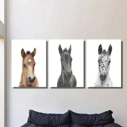 3pcs Brown Black White Pony Decoration Wall Art Canvas Unframed - High Quality Print 100% Australian Made Wall Canvas - Bella Home Decor
