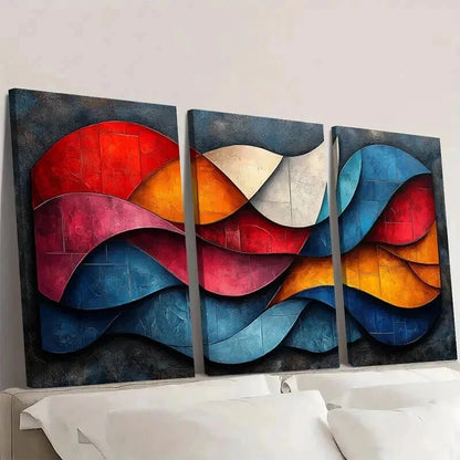 3pcs Vibrant Mixed Colors Cubist Painting Wall Art Set Canvas Framed 40x60cm - High Quality Print 100% Australian Made Wall Canvas Ready to Hang - Bella Home Decor
