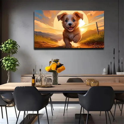 Sunset Running Dog Wall Art Canvas Office Home Room Framed 120x60cm