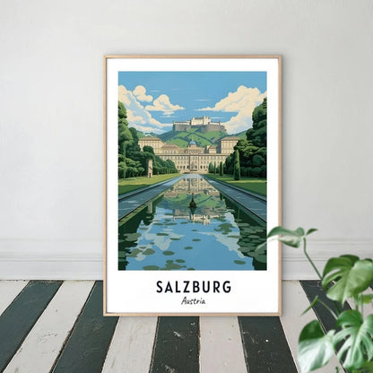 Salzburg Austria Modern Austrian Landmark Vertical Travel Poster Print Wall Art