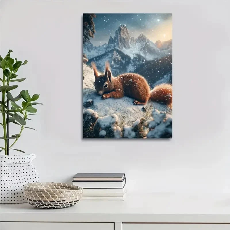 Snowy Mountain Scene with Soft Moonlight 40x60cm Metal Print Ready to Hang - Bella Home Decor