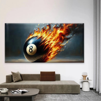 Flaming Eight Billiard Ball Wall Art Canvas Office Home Room Framed 120x60cm