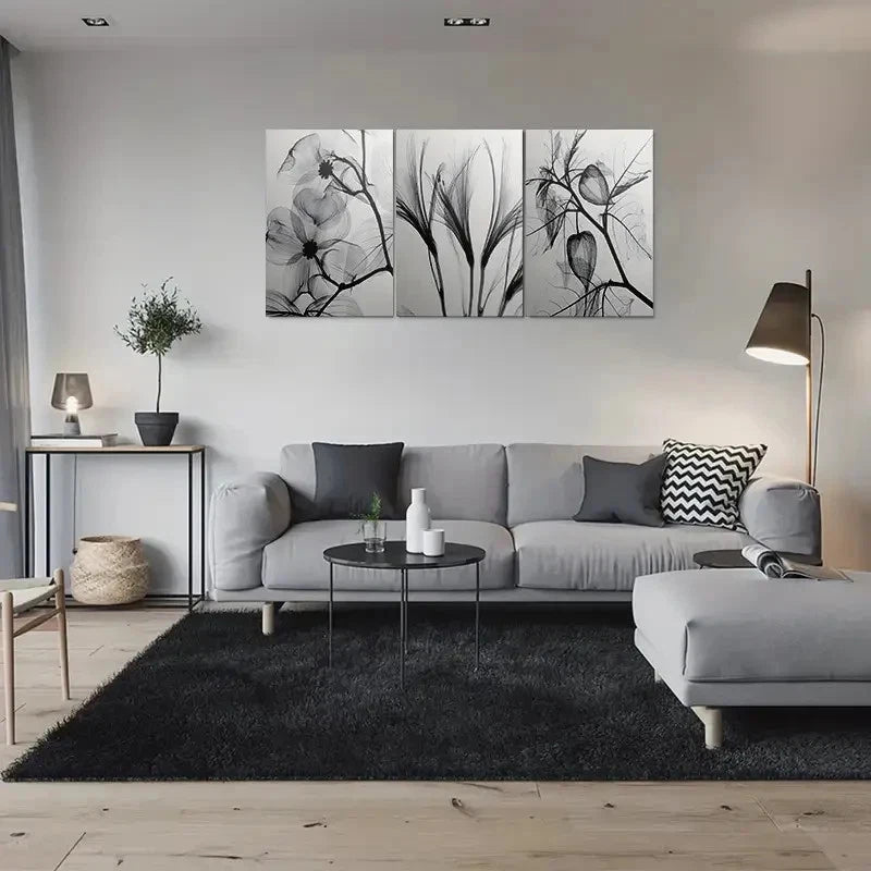 3pcs Modern Abstract Black & White Floral Wall Art Set Canvas Framed 40x60cm - High Quality Print 100% Australian Made Wall Canvas Ready to Hang