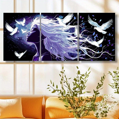 3pcs Flying Birds Purple Figure Metal Print Ready to Hang Art - Bella Home Decor