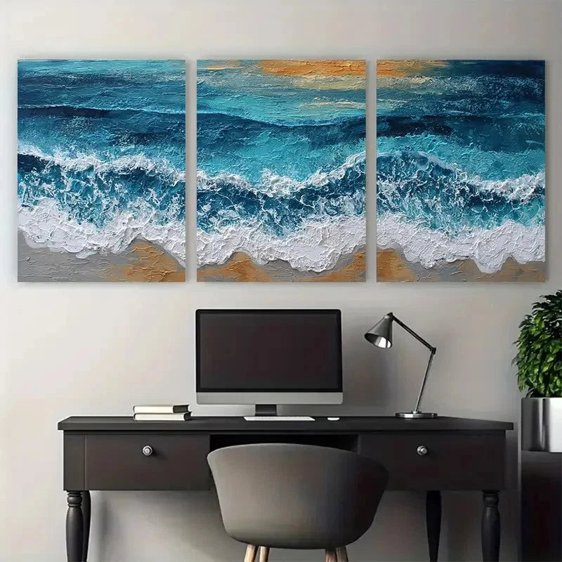 3pcs Beach Wave Ocean Dusk Evening Perfect Wall Art Set Canvas Framed 40x60cm - High Quality Print 100% Australian Made Wall Canvas Ready to Hang - Bella Home Decor
