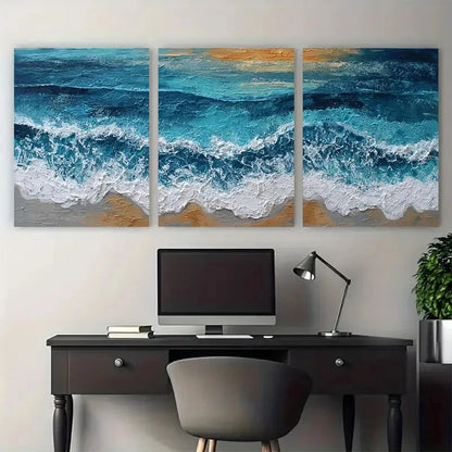 3pcs Beach Wave Ocean Dusk Evening Perfect Wall Art Set Canvas Framed 40x60cm - High Quality Print 100% Australian Made Wall Canvas Ready to Hang - Bella Home Decor