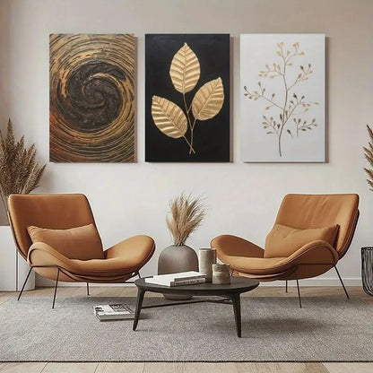 3pcs A Triptych Featuring Golden Patterns Metal Print Ready to Hang Art - Bella Home Decor
