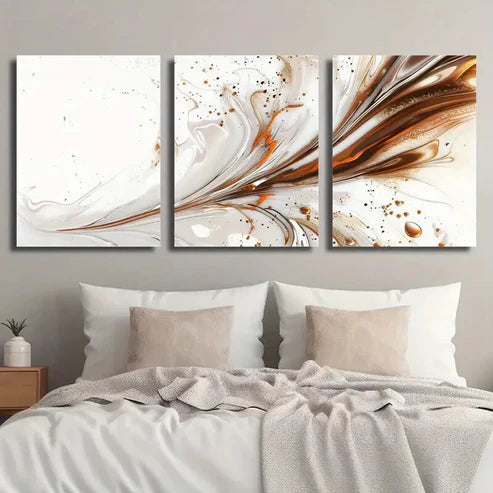 3pcs Abstract Orange & White Marble Wall Art Canvas Unframed - High Quality Print 100% Australian Made Wall Canvas - Bella Home Decor