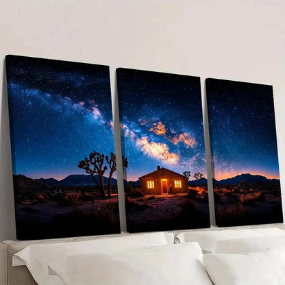 3pcs Joshua Tree & Cosmic Starry Night Sky Wall Art Set Canvas Framed 60x90cm - High Quality Print 100% Australian Made Wall Canvas Ready to Hang - Bella Home Decor