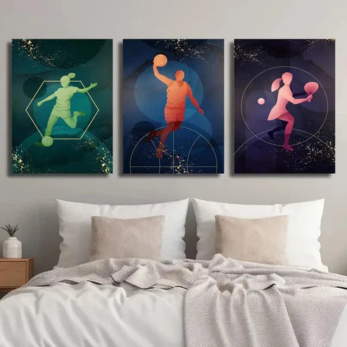 3pcs Soccer Tennis and Basket Line Wall Art Set Canvas Unframed - High Quality Print 100% Australian Made Wall Canvas