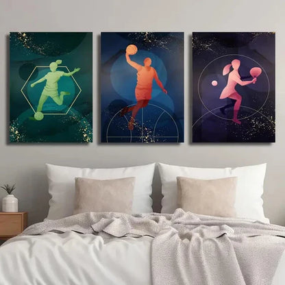 3pcs Soccer Tennis and Basket Line Wall Art Set Canvas Unframed - High Quality Print 100% Australian Made Wall Canvas