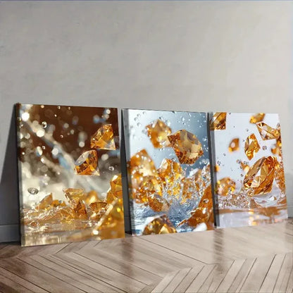 3pcs yellow diamonds Wall Art Canvas Unframed - High Quality Print 100% Australian Made Wall Canvas - Bella Home Decor