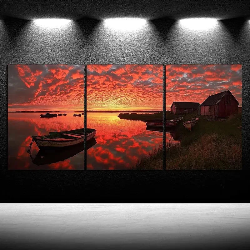 3pcs The Cottage By The Lake Nature Metal Print Ready to Hang Art - Bella Home Decor