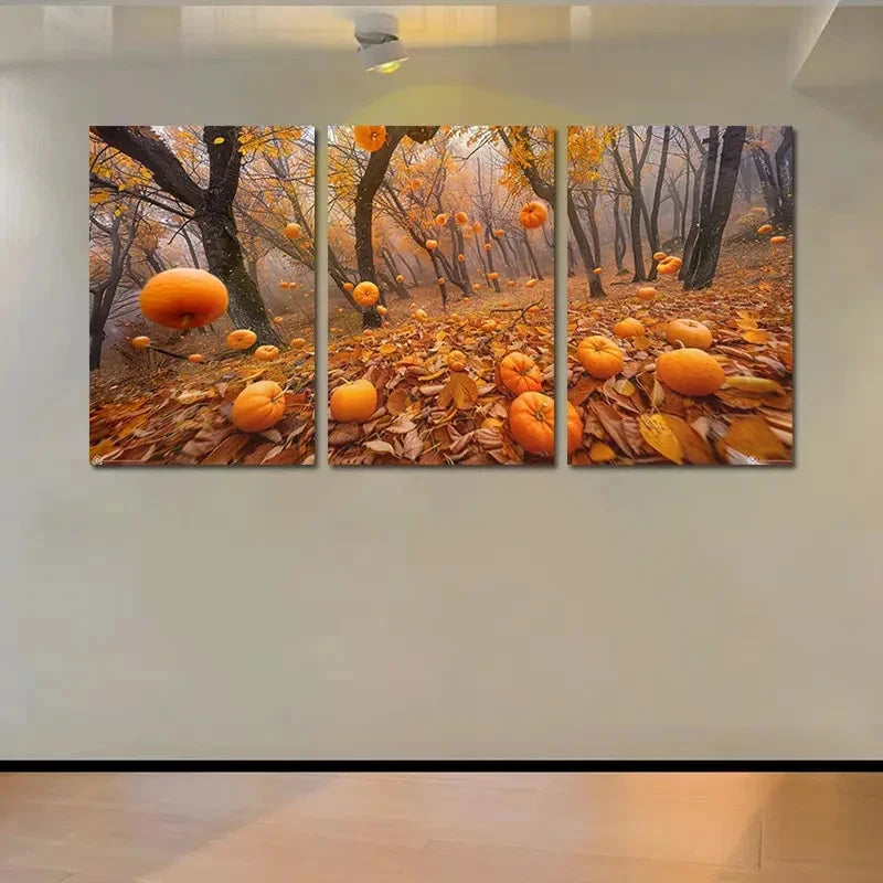 3pcs A Surreal Autumn Forest With Pumpkins  Wall Art Set Canvas Framed 60x90cm - High Quality Print 100% Australian Made Wall Canvas Ready to Hang - Bella Home Decor