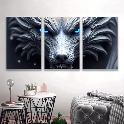 3pcs White Wolf with Blue Eyes, Spray-Painted  Wall Art Set Canvas Framed 60x90cm - High Quality Print 100% Australian Made Wall Canvas Ready to Hang