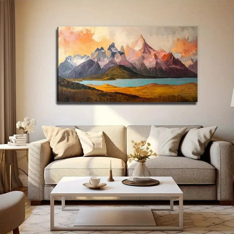 Flat Mountain River Beautiful Wall Art Canvas Office Home Room Framed 120x60cm