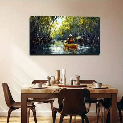 Tropical Rainforest Kayak River Wall Art Canvas Office Home Room Framed 120x60cm