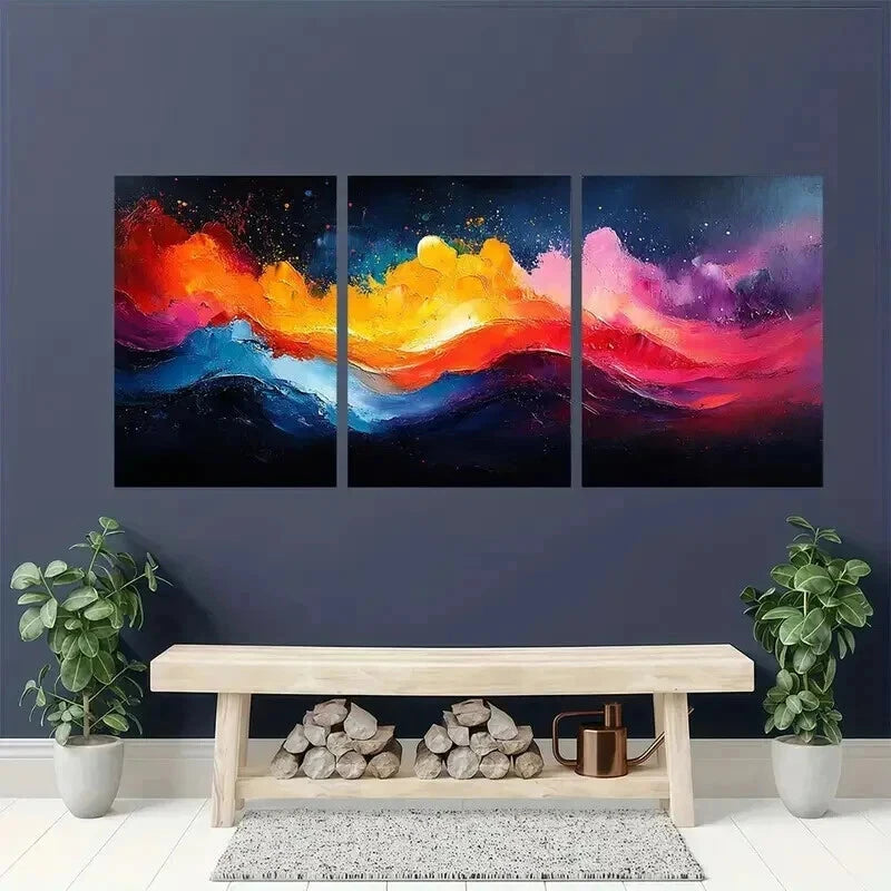 3pcs Painting Bright And Colorful Abstract Wall Art Set Canvas Framed 50x70cm - High Quality Print 100% Australian Made Wall Canvas Ready to Hang - Bella Home Decor