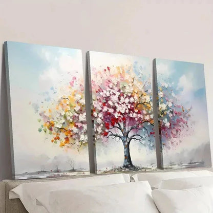 3pcs Blooming Rainbow Flower Tree Wall Art Canvas Unframed - High Quality Print 100% Australian Made Wall Canvas - Bella Home Decor