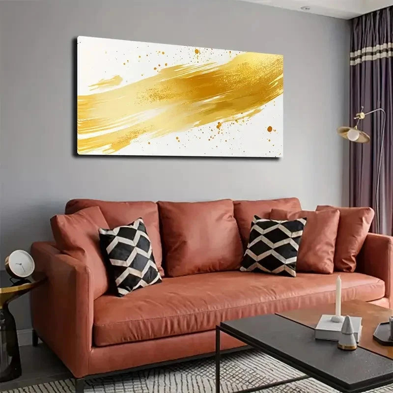 Abstract Golden And White Wall Art Canvas Office Home Room Framed 120x60cm