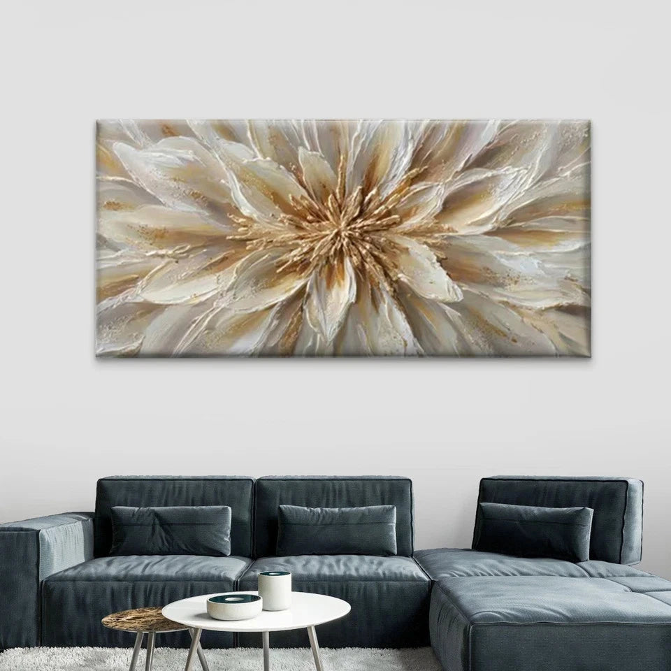 Golden & Abstract Flower Wall Art Canvas Office Home Room Framed 120x60cm