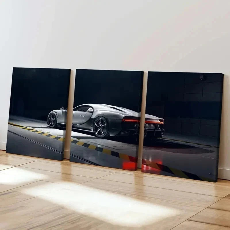 3pcs Modern Vehicle White Sports Car Wall Art Set Canvas Framed 60x90cm - High Quality Print 100% Australian Made Wall Canvas Ready to Hang