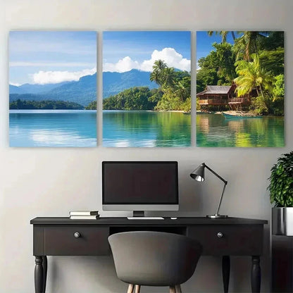 3pcs Borneo Island Travel Tropical Perfect Wall Art Set Canvas Framed 50x70cm - High Quality Print 100% Australian Made Wall Canvas Ready to Hang - Bella Home Decor