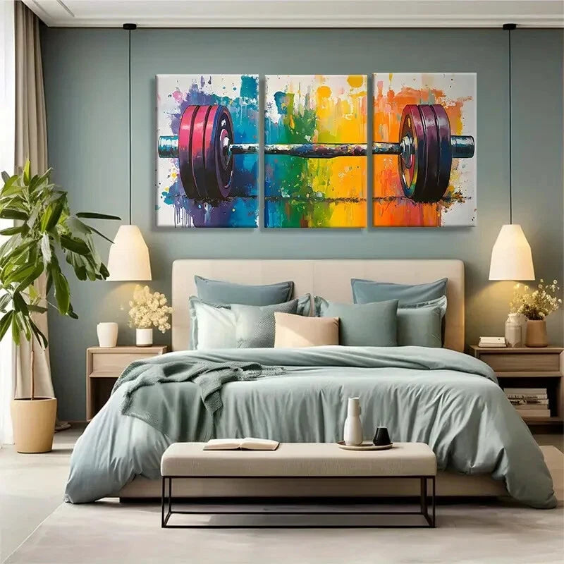 3pcs Colorful Gym & Fitness Vibrant Barbell Metal Print Ready to Hang Art - Bella Home Decor