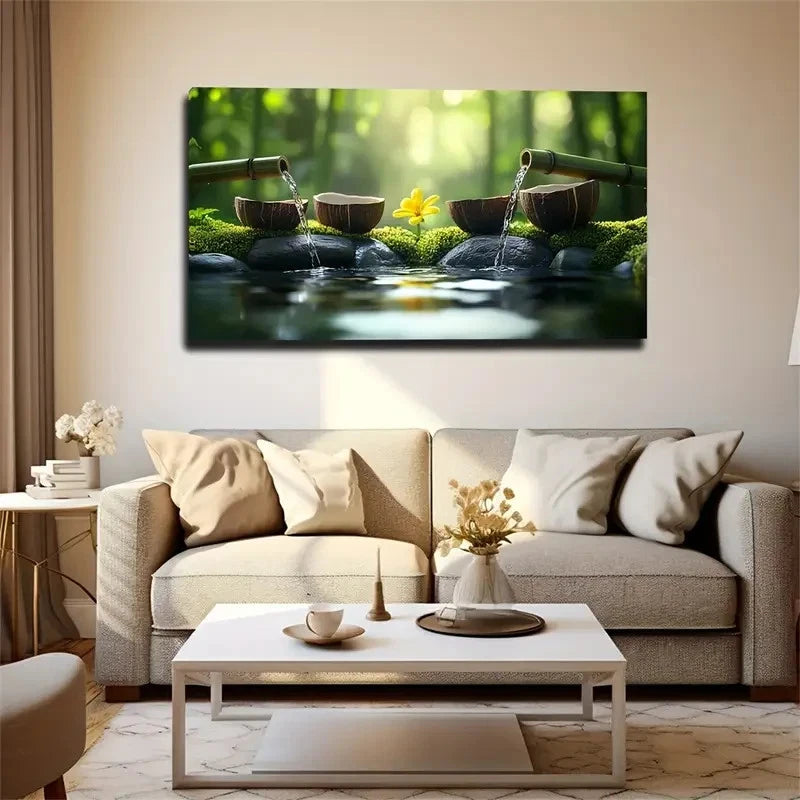 Tranquil River Scene Mossy Wall Art Canvas Office Home Room Framed 120x60cm