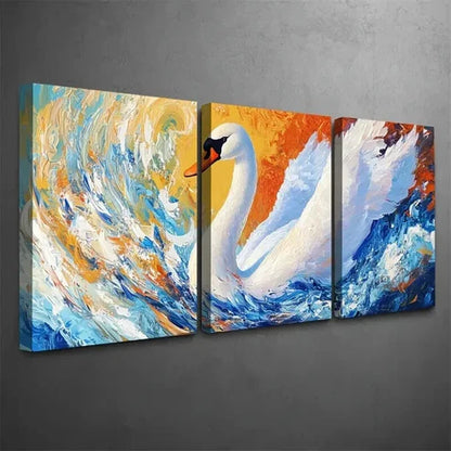 3pcs Summer Swan in Indigo and Amber  Art Set Canvas Unframed - High Quality Print 100% Australian Made Wall Canvas