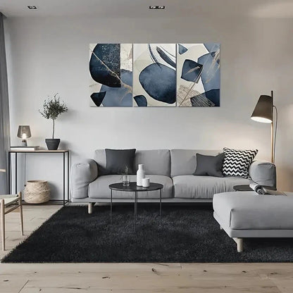 3pcs Navy Blue and White Geometric Metal Print Ready to Hang Art