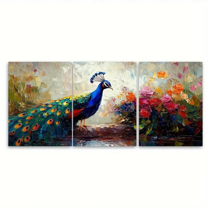 3pcs PeaRooster Bird Painting Bird RI  Wall Art Set Canvas Framed 40x60cm - High Quality Print 100% Australian Made Wall Canvas Ready to Hang