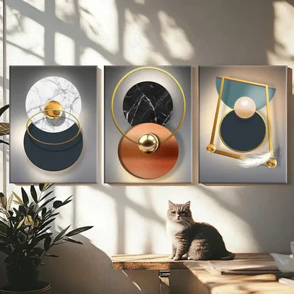 3pcs Beautiful Modern Gold Ring Blue Black White Wall Art Set Canvas Unframed - High Quality Print 100% Australian Made Wall Canvas - Bella Home Decor