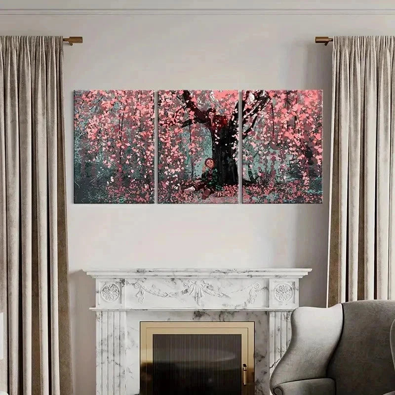 3pcs Japanese Anime Cherry Blossom & Sakura Wall Art Set Canvas Framed 60x90cm - High Quality Print 100% Australian Made Wall Canvas Ready to Hang