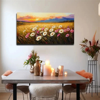 Vibrant Floral Landscape Wall Art canvas office home room framed 120x60cm
