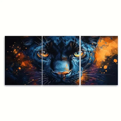3pcs Watercolor Panther Wall Art Set Canvas Framed 50x70cm - High Quality Print 100% Australian Made Wall Canvas Ready to Hang