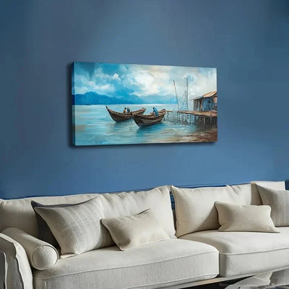 Realistic-Style Coastal Scene Wall Art Canvas Office Home Room Framed 120x60cm