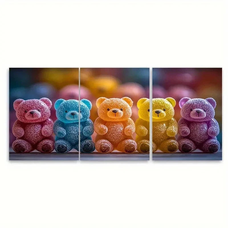 3pcs Jelly Bears Colorful Decor RT   Wall Art Set Canvas Framed 40x60cm - High Quality Print 100% Australian Made Wall Canvas Ready to Hang