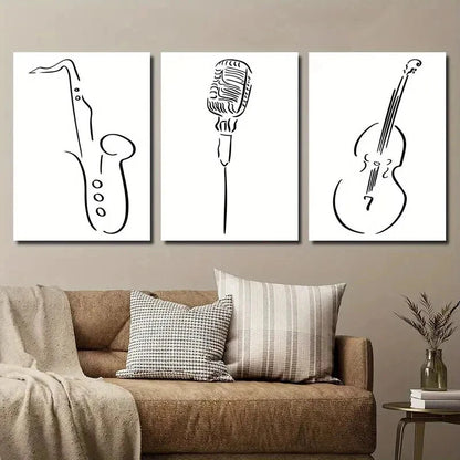 3pcs Minimalist Black  White Saxophone Perfect Wall Art Set Canvas Framed 60x90cm - High Quality Print 100% Australian Made Wall Canvas Ready to Hang - Bella Home Decor